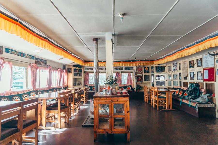 A tea house with a fireplace on the everest base camp trek