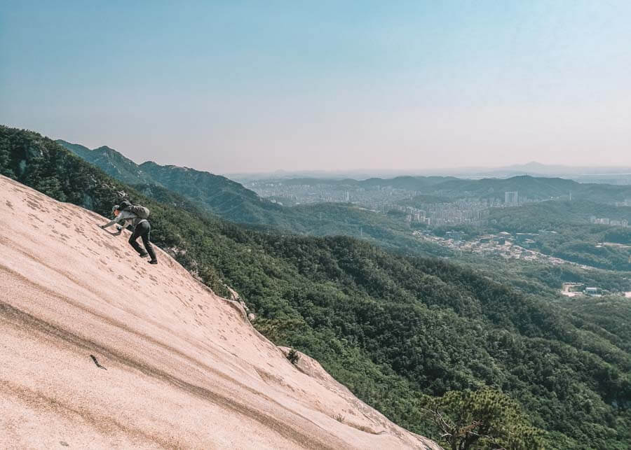 Rock climbing in Bukhansan National Park in Seoul