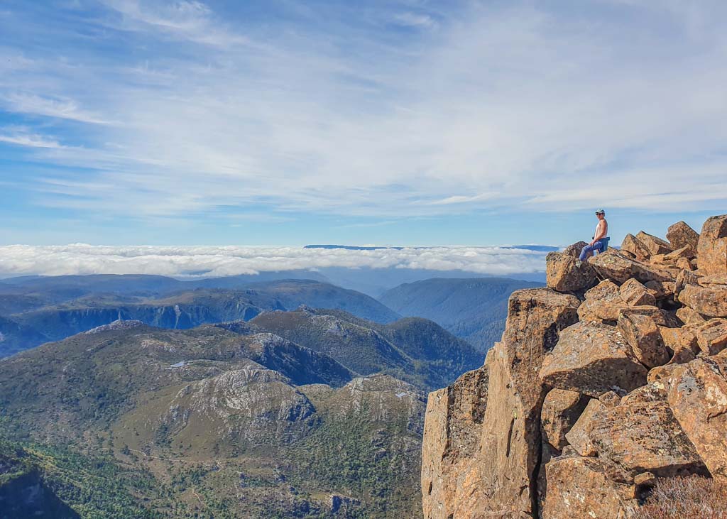Standing at the summit of Cradle Mountain
