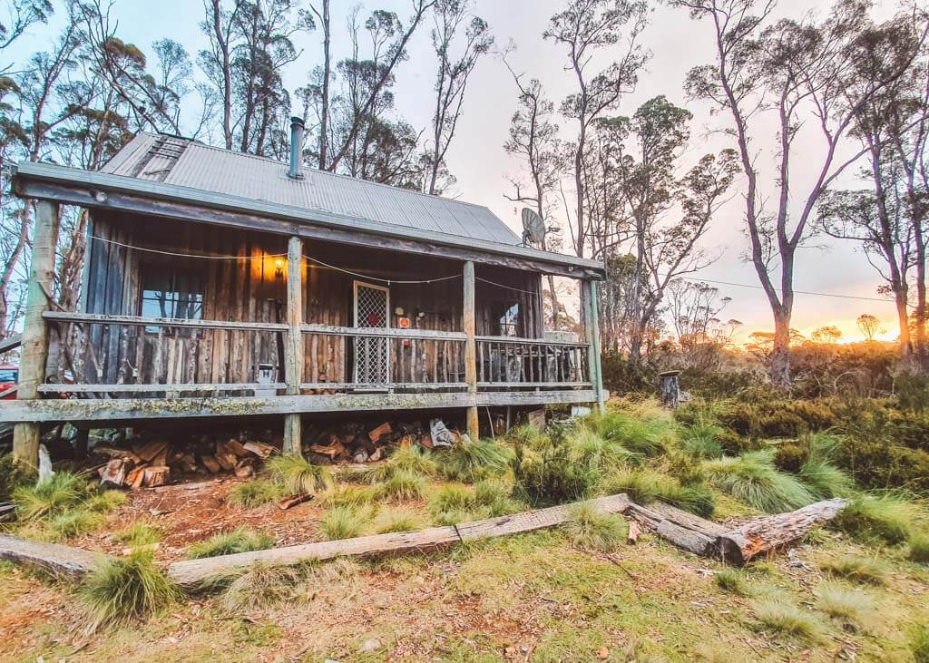 Wombat Cabin in the forests at sunset