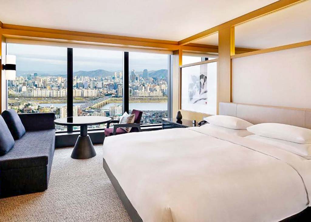 Room at Grand Hyatt in Seoul with Han River views