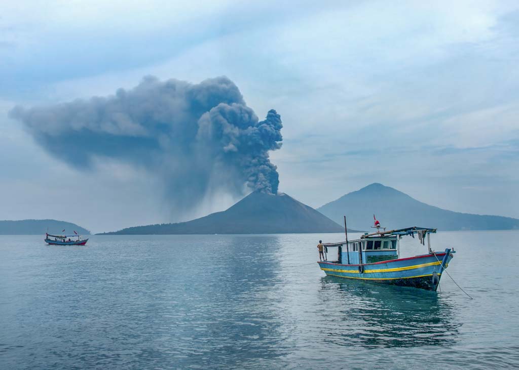 Volcano surrounded by water in Indonesia