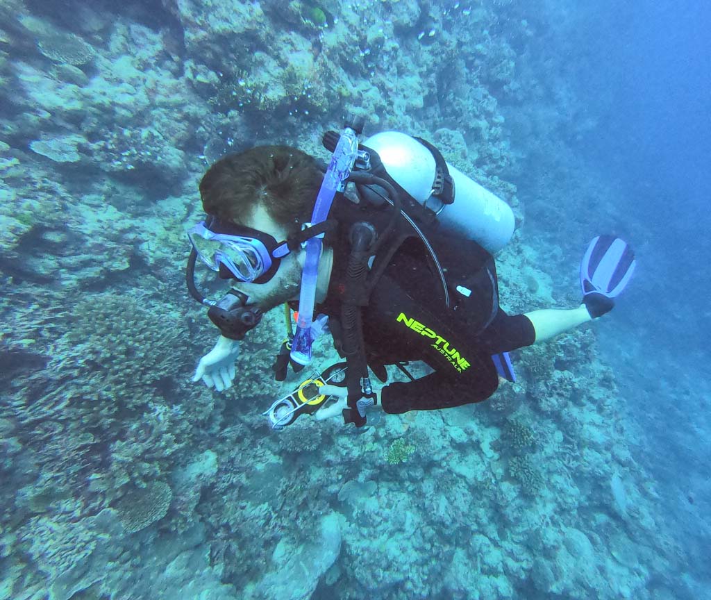 man navigating under water