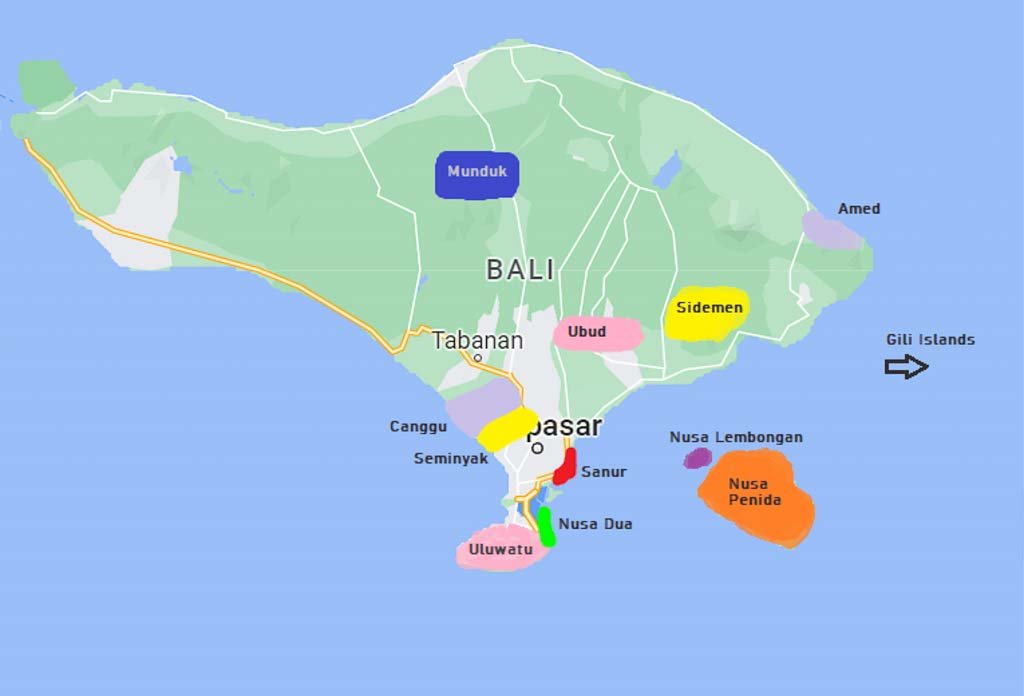 Where to stay in Bali map