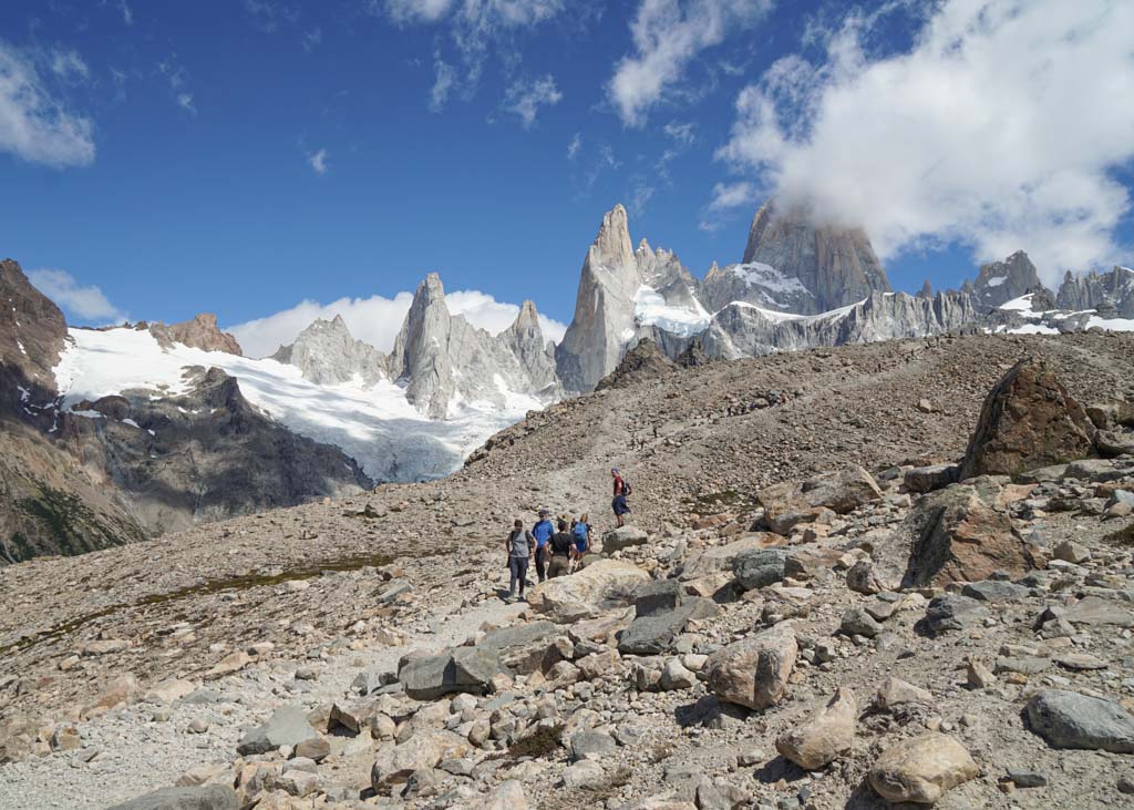 Hikers getting to Laguna De Los Tres in El Chalten