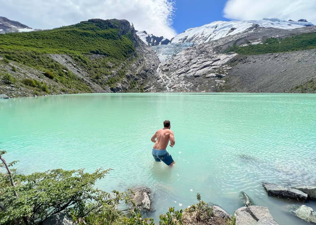 Swimming in Lago Huemul El Chalten